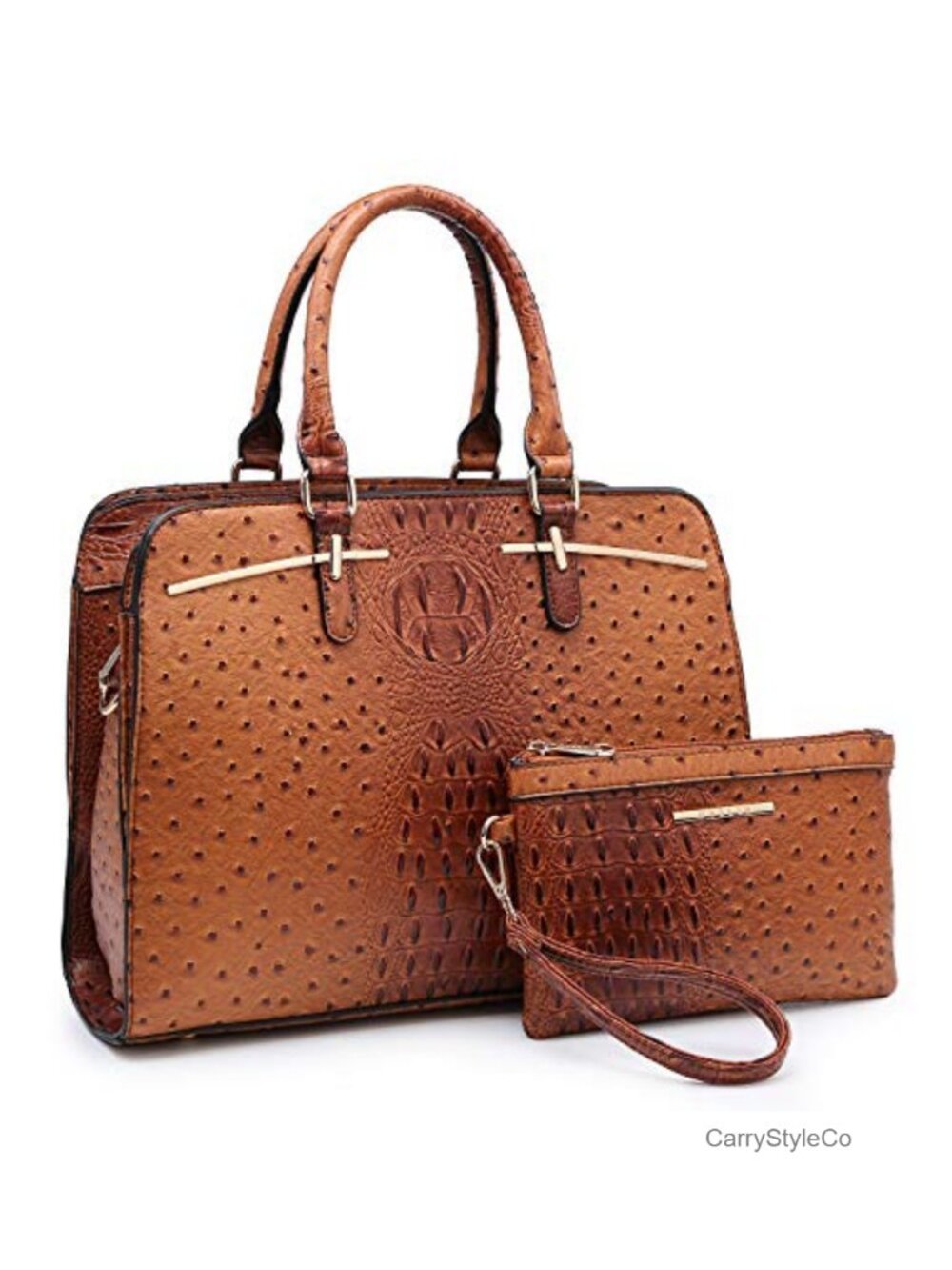 Women's Vegan Leather Satchel Handbag Tote Purse Set 2PC with Shoulder Strap